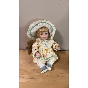 Amanda Treasures Porcelain Doll with Teddy Bear